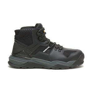 Black / Grey Men's Caterpillar Provoke Mid Alloy Waterproof Boots | US-804397ZSF