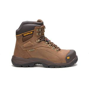 Brown Men's Caterpillar Diagnostic Hi Waterproof Thinsulate Steel Safety Boots | US-367952JKU