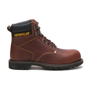 Brown Men's Caterpillar Second Shift Steel Safety Boots | US-658037CNY