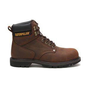 Dark Brown Men's Caterpillar Second Shift Steel Safety Boots | US-397582TMN