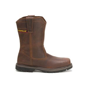 Dark Brown Men's Caterpillar Wellston Pull On Steel Safety Boots | US-720961MTL