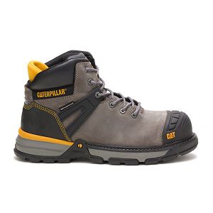 Grey / Brown Men's Caterpillar Excavator Superlite Carbon Composite Waterproof Boots | US-138427ACZ