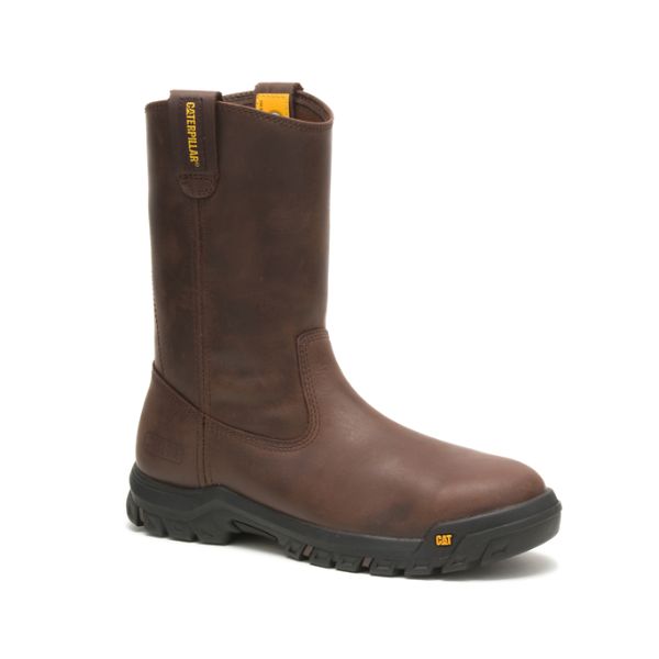 Brown Men's Caterpillar Drawbar Steel Pull-Ons Boots | US-132067OFG