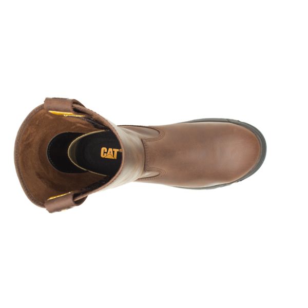 Brown Men's Caterpillar Drawbar Steel Pull-Ons Boots | US-132067OFG