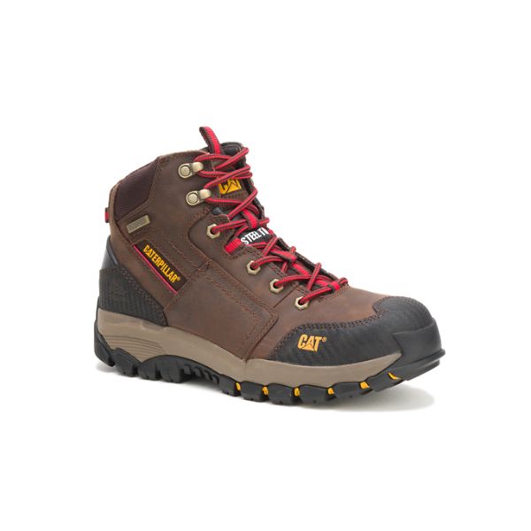 Brown Men's Caterpillar Navigator Mid Steel Waterproof Boots | US-027653TXW