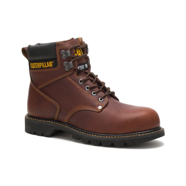 Brown Men's Caterpillar Second Shift Steel Safety Boots | US-658037CNY