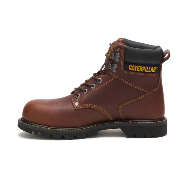 Brown Men's Caterpillar Second Shift Steel Safety Boots | US-658037CNY