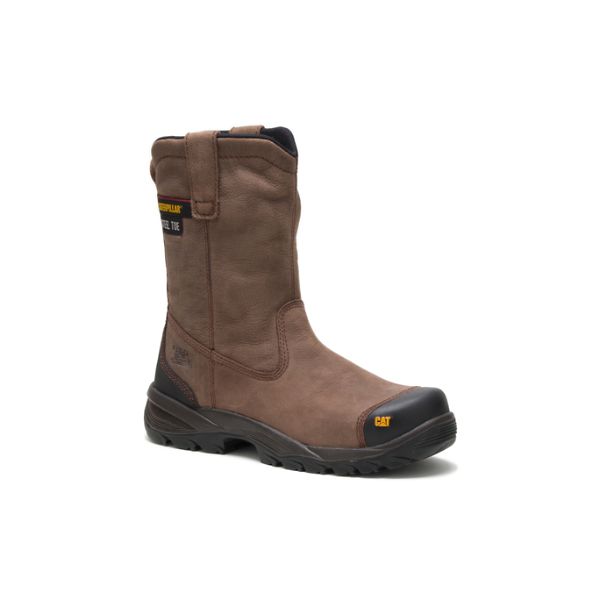 Brown Men's Caterpillar Spur Steel Pull-Ons Boots | US-825047RIU