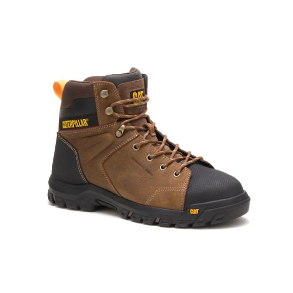 Brown Men's Caterpillar Wellspring Metatarsal Guard Steel Waterproof Boots | US-450287LKA