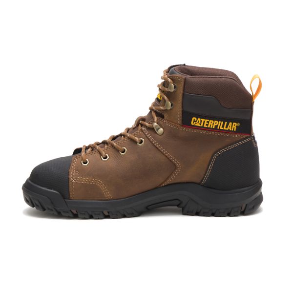 Brown Men's Caterpillar Wellspring Waterproof Metatarsal Guard Steel Safety Boots | US-783924GFB