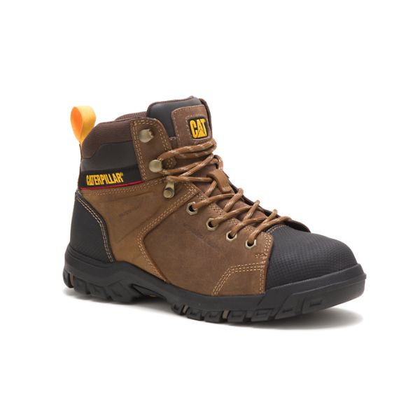 Brown Women's Caterpillar Wellspring Waterproof Metatarsal Guard Steel Safety Boots | US-206598ZCL