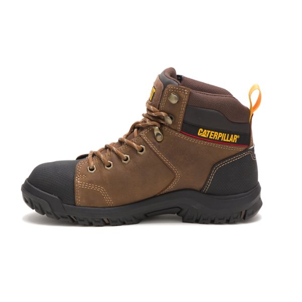 Brown Women's Caterpillar Wellspring Waterproof Metatarsal Guard Steel Safety Boots | US-206598ZCL