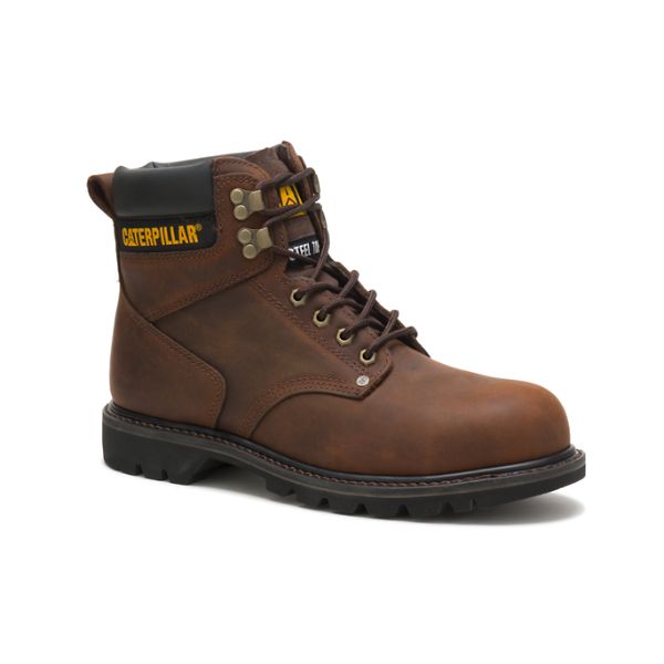 Dark Brown Men's Caterpillar Second Shift Steel Safety Boots | US-397582TMN