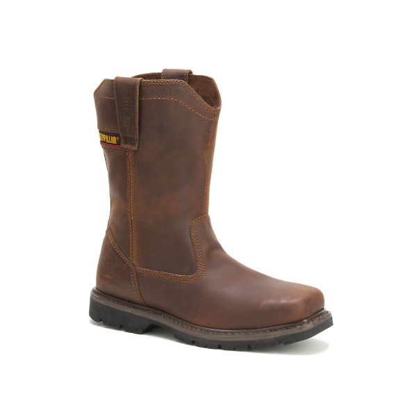 Dark Brown Men's Caterpillar Wellston Pull On Steel Pull-Ons Boots | US-609572AJY