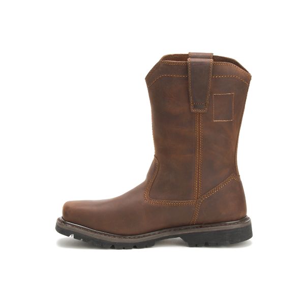 Dark Brown Men's Caterpillar Wellston Pull On Steel Pull-Ons Boots | US-609572AJY