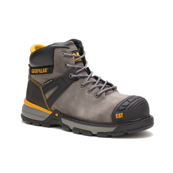 Grey / Brown Men's Caterpillar Excavator Superlite Carbon Composite Waterproof Boots | US-138427ACZ