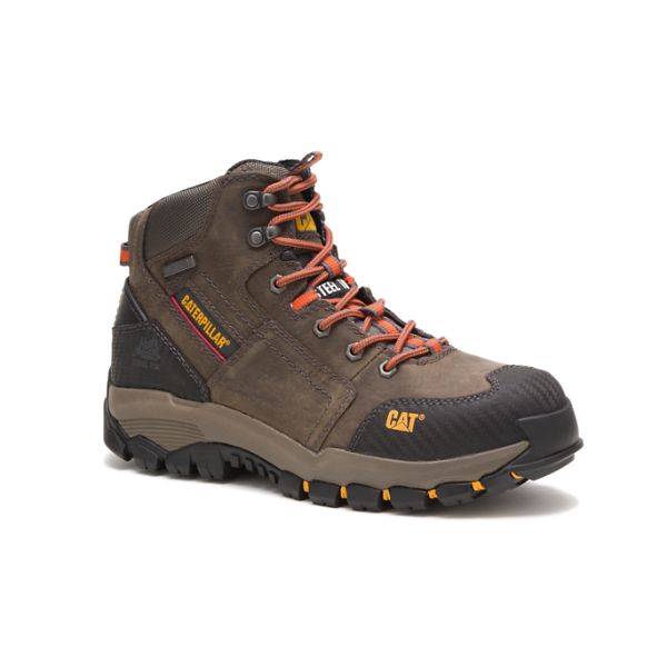 Grey / Brown Men's Caterpillar Navigator Mid Waterproof Steel Safety Boots | US-682497MZA