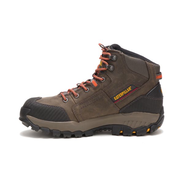 Grey / Brown Men's Caterpillar Navigator Mid Waterproof Steel Safety Boots | US-682497MZA