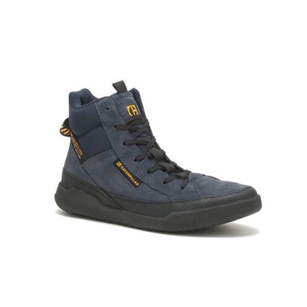 Navy Men's Caterpillar CODE Hex Hi Utility Sneakers | US-871605XUO