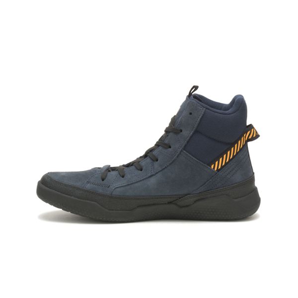 Navy Men's Caterpillar CODE Hex Hi Utility Sneakers | US-871605XUO