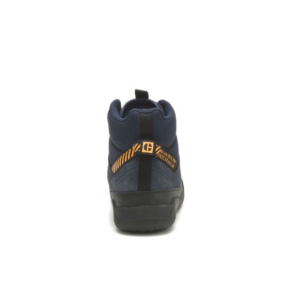 Navy Men's Caterpillar CODE Hex Hi Utility Soft Toe Shoes | US-974608RYG