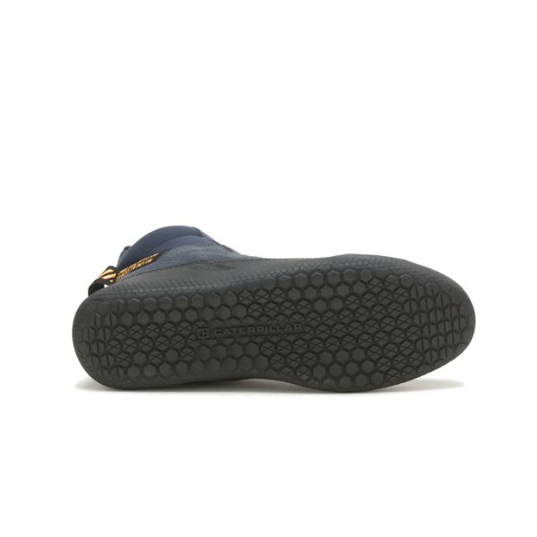 Navy Men's Caterpillar CODE Hex Hi Utility Soft Toe Shoes | US-974608RYG